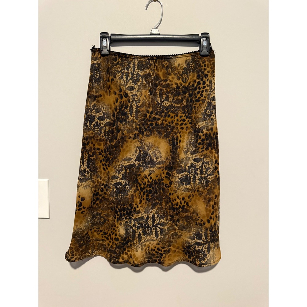 Vintage Dressbarn Leopard Print Lace Overlay Midi Skirt Brown Black Medium
